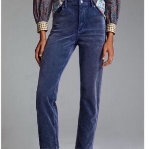 Pilcro Slim Boyfriend Crop Corduroy Pants Blue 26 Petite Anthropologie